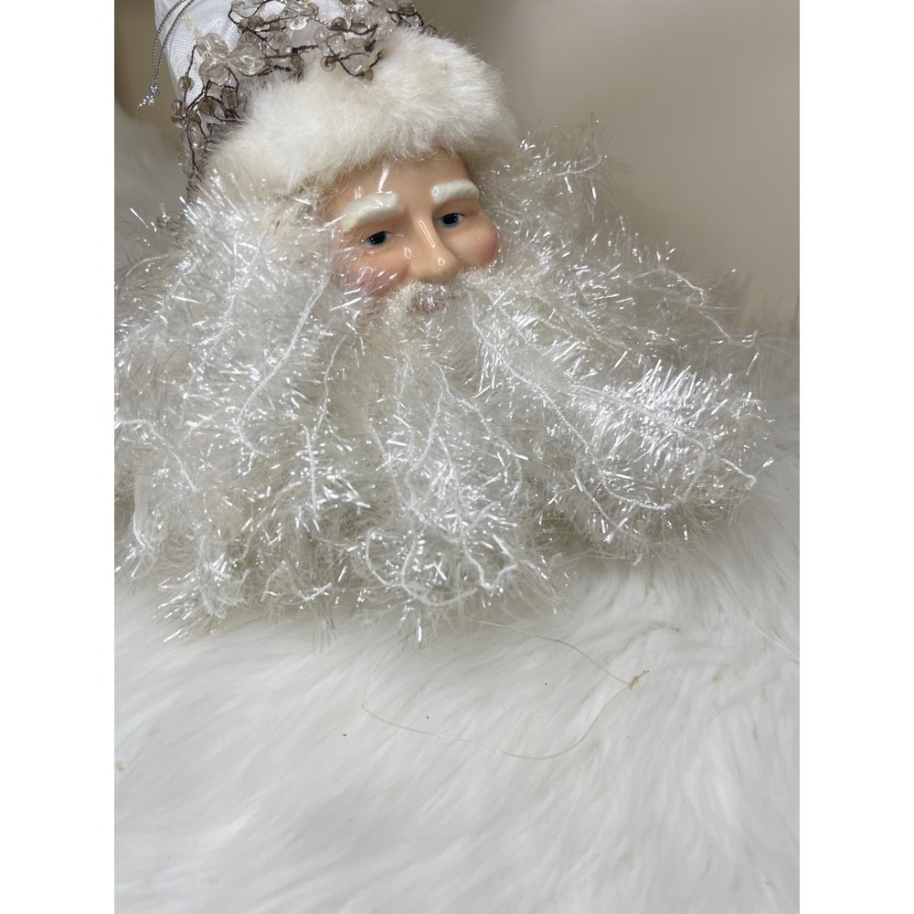 Vintage Dillard's‎ Trimmings Porcelain Santa Head White Hanging Decor With Box - Picture 13 of 14